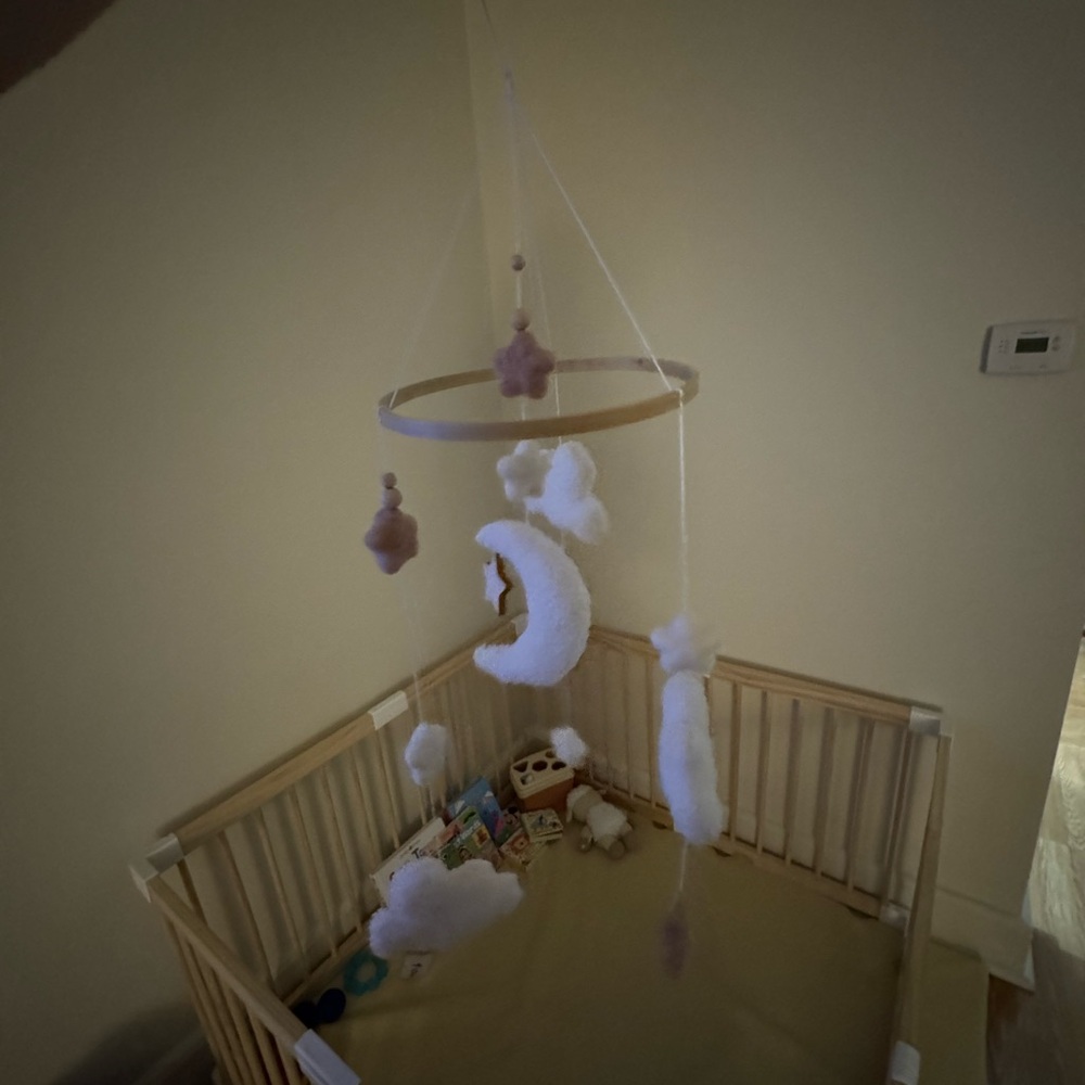 White and Tan Baby Crib Mobile